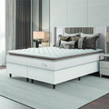 Imagem da oferta Cama Box Colchão Casal Queen Molas Ensacadas City Pillow Top 158x198x61cm Linho Branco / Bege Hellen - Suporta até 110