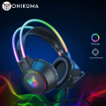 Imagem da oferta ONIKUMA X15 Pro Over-Ear Headphones Gaming Headset Wired Cancelando Fones De Ouvido Pink Cat Orelhas Rgb Luz Com Mic Par