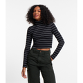 Imagem da oferta Blusa em Ribana com Gola Alta e Estampa Listrada