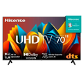 Imagem da oferta Smart TV 70" Hisense Ultra HD 4K DLED A6K com Sleep Timer entrada HDMI e Wi-Fi - 70A51HSV