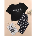 Imagem da oferta Conjunto de Pijama com Camiseta Gráfica com Panda e Slogan / Conjunto de Pijama