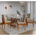Imagem da oferta Conjunto Mesa Com Vidro Pés Madeira Maciça 6 Cadeiras Madeira Dakota Tecido A40