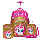 Imagem da oferta Kit Mochila De Rodinhas + Lancheira Térmica + Estojo Infantil Reforçada Escolar - Rosa