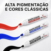 Imagem da oferta Kit 3 Marcadores de Quadro Branco + Apagador Cores Clássicas Ponta Resistente e Apaga Fácil