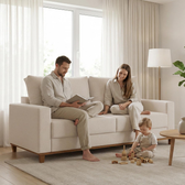 Imagem da oferta Sofá Living 3 Lugares Molas Fibra Siliconada Palmas Linho Almofadas Removíveis 180cm