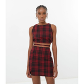 Imagem da oferta Blusa Regata Cropped Em Viscose Xadrez E Amarração Na Cintura Preto