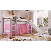 Imagem da oferta Cama Infantil Elevada com Escorregador Cortina Rosa Playground