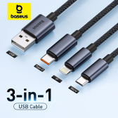 Imagem da oferta Baseus 3 em 1 USB Tipo C Cabo de Carregamento Rápido 3.5A Cabo de Linha de Dados de Telefone de Carga Rápida Para Ipho