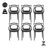 Imagem da oferta Kit 6 Cadeiras De Jantar Allegra Master Empilhável Polipropileno Waw Design Modelo Allegra Cor Preto
