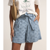 Imagem da oferta Short Cintura Alta em Laise com Cinto Laço e Leques Bordados