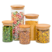 Imagem da oferta Kit 5 Potes de Vidro com Tampa de Bambu Herméticos Redondos - Tüd