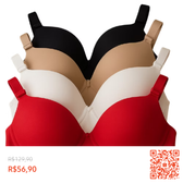 Imagem da oferta Kit Com 4 Sutiãs Básico Reforçado Premium Com Bojo Alça Reforçada Lateral Alta Soutien Sutiã Fabrica com 56% de de