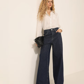 Imagem da oferta Calça Pool Jeans palazzo com strass feminina - Azul Escuro