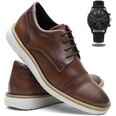 Imagem da oferta Sapato Social Masculino Casual Derby De Amarrar + Relógio de Ponteiro - Tabaco/44