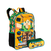 Imagem da oferta Kit Mochila Grande e Estojo 2 Compartimentos Minecraft Funtage - Colorido