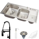 Imagem da oferta Cuba para cozinha pia dupla em aço inox com acessórios com lixeira Nukini e Torneira Gourmet