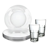 Imagem da oferta Jogo De Pratos Fundos E Copos - Aparelho De Jantar Em Vidro 12 Peças