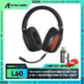 Imagem da oferta ATAQUE SHARK L60 Fone de ouvido ultraleve para jogos microfone plugável com fioBluetoothsem fio 2.4G som estéreo