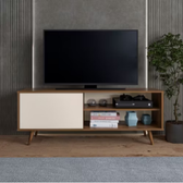 Imagem da oferta Rack Estante Multifuncional Para Sala de Estar com Prateleira, Porta Organizadora e Pés de Madeira