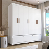 Imagem da oferta Guarda-Roupa Bartira Ilhéus com Cabideiro 6 Portas de Bater 3 Gavetas e 180cm de Largura - Branco Fosco