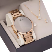 Imagem da oferta Kit Relógio Feminino Champion Rosé Espelhado Colar E Brincos