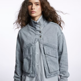 Imagem da oferta Jaqueta Pool Jeans gola alta feminina estonada - Cinza Clara