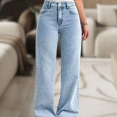 Imagem da oferta CALÇA JEANS FEMININA CINTURA ALTA PANTALONA WIDE LEG LISA DENIM PREMIUM