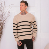 Imagem da oferta Suéter De Tricot Listra Masculino Manga Longa Outono Inverno