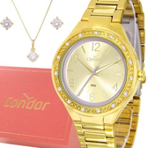 Imagem da oferta Relógio Feminino Dourado Condor Prova d'água e 1 ano de garantia com conjunto