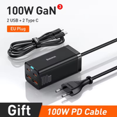 Imagem da oferta (Tx Inclusa) Baseus-GaN3 Carregador de mesa Carga Rápida 100 W QC 3.0 4.0 USB C Tipo C,