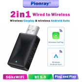 Imagem da oferta Adaptador CarPlay e Android Auto Sem Fio Pionray Modelo 2025 USB A e USB C