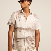 Imagem da oferta Camisa Regular em Voil com Estampa de Praia Tam P