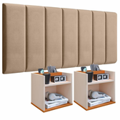 Imagem da oferta Conjunto Cabeceira Casal Modulada 140cm com Kit de Mesa de Cabeceira Suspensa com Porta Celular (Bege - Off WhiteCinamo