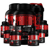 Imagem da oferta Kit Fusion Espartanos: 2 Whey Protein 900g + 2 BCAA 60 Cápsulas + 2 Creatina 100g + 2 Glutamina 100g + Coqueteleira