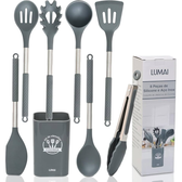 Imagem da oferta Kit de 8 Utensílios de Cozinha Grandes em Silicone e Inox - Espátula Colher Pegador de Massa Concha e Mais - Resistent