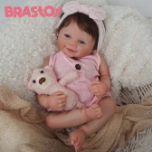 Imagem da oferta BRASTOY Boneca Bebê Reborn Pintada Realista 48cm Menina com Olhos Azuis Corpo de Silicone