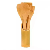 Imagem da oferta Conjunto de Utensílios Espátulas de Bambu com Copo 4 Peças