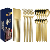 Imagem da oferta Faqueiro Inox Talheres 24 Peças com Colheres Facas e Garfos Espelho Polido Para 6 Pessoas (Dourado)