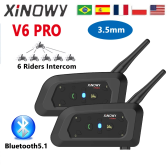 Imagem da oferta Xinowy v6 pro 3.5mm bluetooth capacete interfone fone de ouvido 800m interfone comunicador para 6 pilotos leitor música