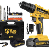 Imagem da oferta Parafusadeira Furadeira De Impacto A Bateria 21V 38 Bivolt 1400 Rpm Com Acessórios E Maleta TB-21PZW The Black Tool