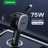 Imagem da oferta Carregador de carro UGREEN 75W 2 em 1 Cabo retrátil SCP 25W QC PD 30W