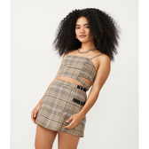 Imagem da oferta Blusa Cropped de Alça Xadrez com Lastex e Vazado na Cintura
