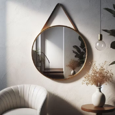 Imagem da oferta Espelho Redondo Adnet 30cm Com Alça + Suporte e Pendurador Ideal Para Sala / Banheiro / Quarto
