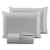 Imagem da oferta Jogo de Cama Casal Percal 400 Fios Ponto Palito 03 Peças Antiácaro Anti-pilling com Toque Macio - Cinza