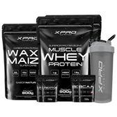 Imagem da oferta Kit 2x Whey Muscle 900g + Waxy Maize 800g+ 2x Creatina 100g + 2x Bcaa100g + Coqueteleira 700ml-Xpro