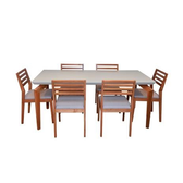 Imagem da oferta Sala De Jantar Mesa Ester 180x90 Com Vidro Off White 6 Cadeiras Alice Madeira Maciça Castanho