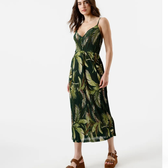 Imagem da oferta vestido midi feminino alça fina plissado folhagens
