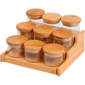 Imagem da oferta Oikos - Kit 9 Potes de Vidro 110ml com Tampa de Bambu Hermético e Rack Organizador