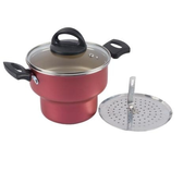 Imagem da oferta Cuscuzeira Cereja Tampa de Vidro Antiaderente Bege Alumínio Nacional N16