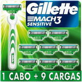 Imagem da oferta Gillette Aparelho De Barbear Mach3 Sensitive + 9 Cargas